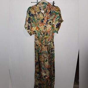 Pastels Womens Green & Orange Paisley- Lightweight Jumpsuit